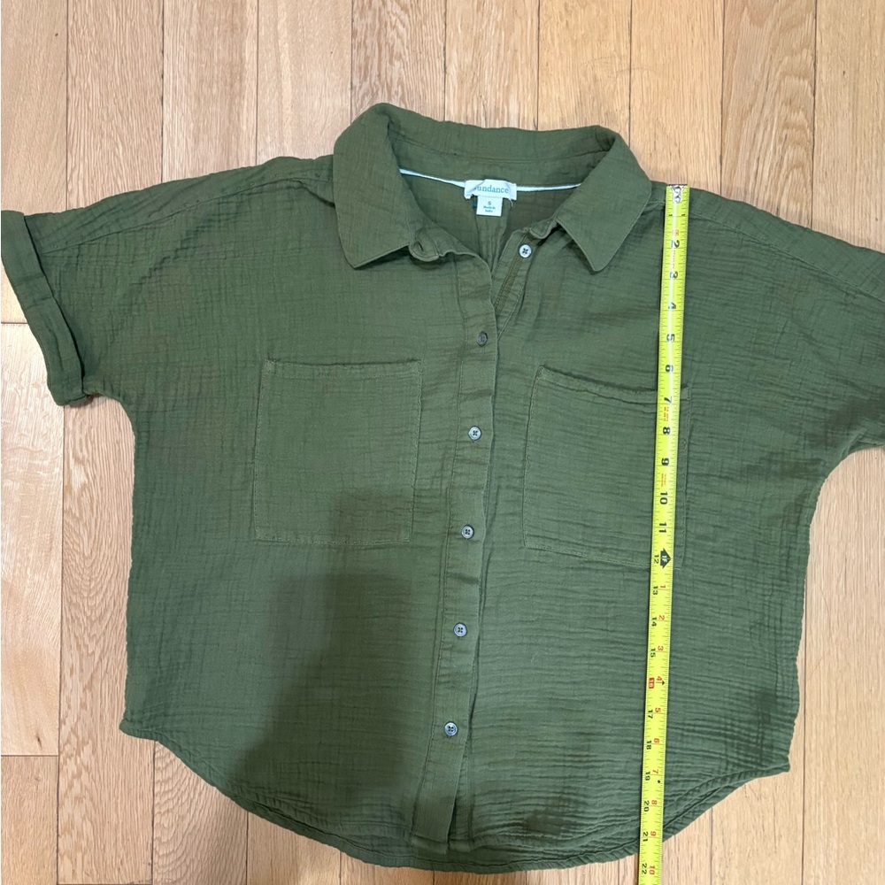 Sundance Mona Gauze Camp Shirt Olive Green Boho Coastal Grandma Sz S - Picture 6 of 8